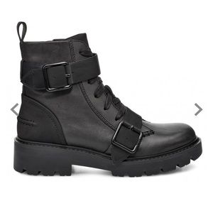 UGG Noe Women’s Black Moto Chunky Combat Boots Buckles Size 7.5